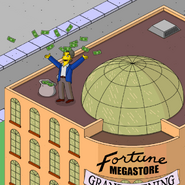 Arthur Fortune handing out dollars from the roof of Fortune Megastore.