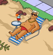 Kent Brockman relaxing on the beach.