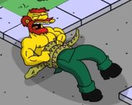 Bare-Chested Willie wrestling a snake.