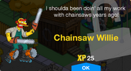 Chainsaw Willie's unlock screen.