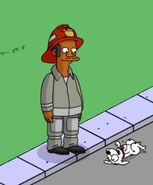 Fireman Apu training the Dalmatian.