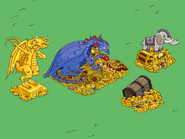 Burns Dragon active at his Pile of Treasure with all 3 types of prizes.