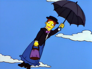 Shary Bobbins flying on her umbrella