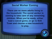 A social worker coming screen in The Sims 3.