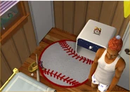 Baseball-themed accessories and rug.