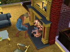 Female Sim in the fireplace