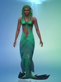 While editing a mermaid in Create a Sim a water effect appears over their head, making it look like they are underwater.