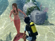 Diver talking with mermaid
