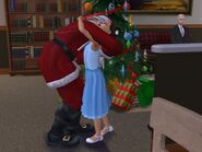 Santa Klaus hugging a child in The Sims 2.