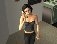 A Sim talking with another Sim on her home telephone in The Sims 2