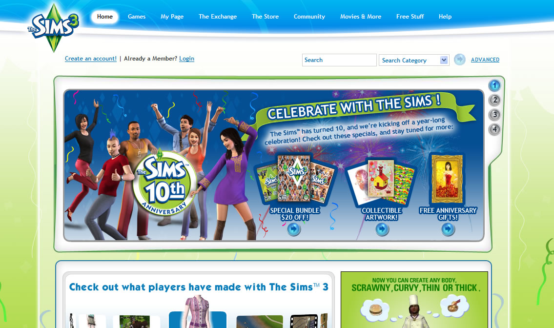 The Sims 3: Website My Page Offering Free Simpoint Redemption