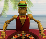SimBot upper body, mounted to a casino table[Store] as a dealer. Referred to in the item descriptions as "Table-bot". It is unclear to which extent such SimBots are sentient.