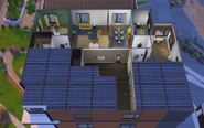 Aerial view of an apartment building in San Myshuno