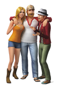 A render of Steve wrapping his arms around Babs L'Amour and Erroll Dowd