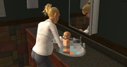 Sim bathing a baby in a sink, The Sims 2