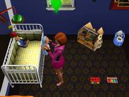 A Sim interacting with her baby