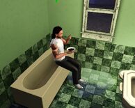 Sim eating in the bathtub