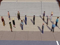 Vita's supporters (left) led by Thornton Wolff and Nancy's supporters (right) led by Dieter Curtiz.