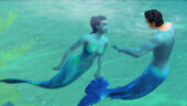 Mermaids swimming together.