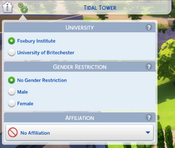 TS4 University housing control panel