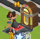 Two Sims dancing on a project item, SimPhonic Jukebox, from 50s Week.