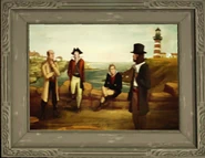 The lighthouse in the background of the painting.