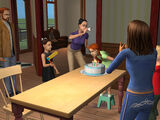 A young Angela celebrating her birthday with her family. Notice Lilith sitting on the couch alone.