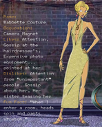 Babbette Couture's profile from the defunct Urbz website (Character illustration version)