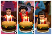Screenshots of a promotional reel of Bella as an infant, toddler, and child for the 23rd anniversary of The Sims.[11]