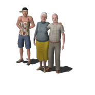 Dos Sims ancianos y su hijo.