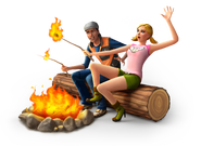 Render of Sims around a campfire.