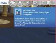 Bella's milk carton referencing her Sims 2 disappearance in the Blast from the Past Event.