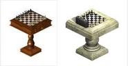 The two types of chess table available in The Sims.