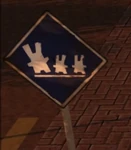 Freezer bunny on crossroad traffic sign