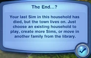 A game over screen in The Sims 3.