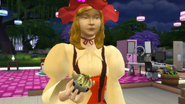 A Sim eating a Cowplant Berry.