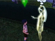 Homero conversando con Lolita Lápida una Sim fallecida, que posiblemente sea pariente de la familia Lápida