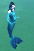 A pregnant mermaid swimming in her 3rd trimester.