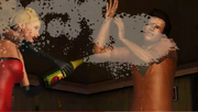 Entertainer spraying nectar on a Sim.