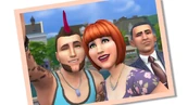 The Sims 4 self photo of Sims from E3 livestream (with a person resembling the current US president Barack Obama at back)