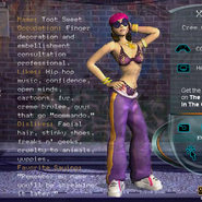 Toots Sweet's profile from the defunct Urbz website (Character render version).