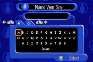 The Name Your Sim screen.