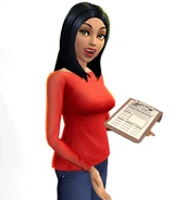 A render of Bella Goth holding a clipboard
