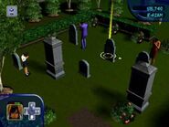 Cassandra, Mortimer, and Bella mourning in the graveyard