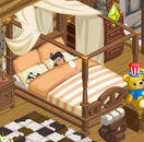 A Sim sleeping on bed.