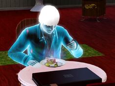 A ghost sim eating ambrosia