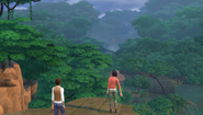 Two Sims exploring said ruins.