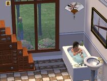 The Sims 2 beta screenshot, where a child is watching someone taking a bath - November 2014