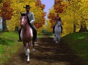 Two sims going horseback riding