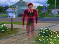 An angry ghost Sim, in The Sims 4